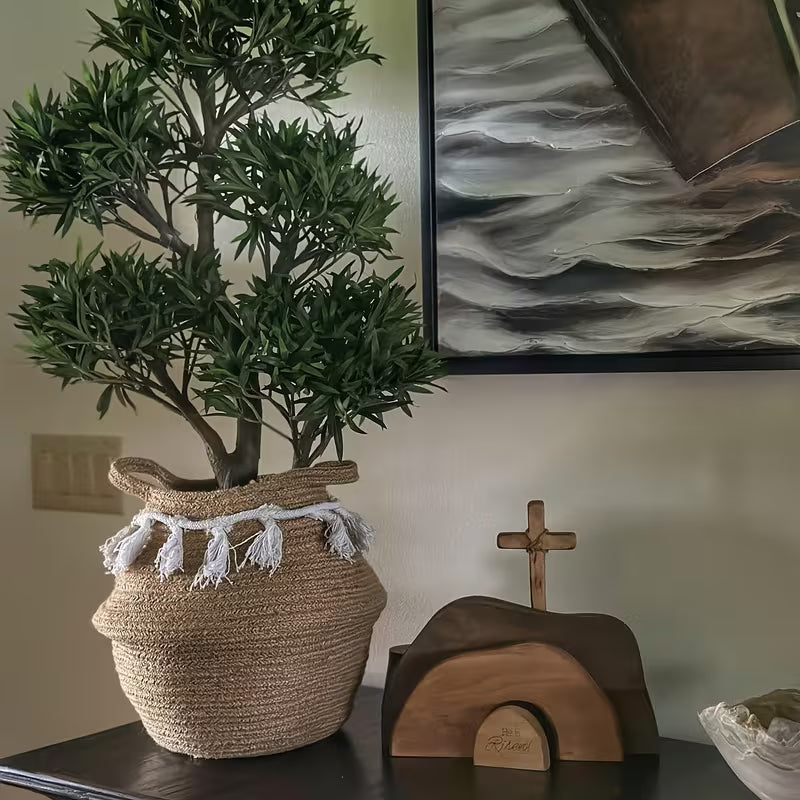 Christelijke Paasdecoratie Hout – “Hij is Opgestaan” Opstandingsscène met Kruis en Engel | Landelijke Farmhouse Paasdecoratie voor Huis