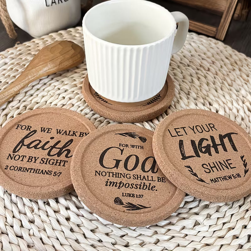 Christelijke Onderzetters (4 Stuks) – Stijlvolle Set met Bijbelse Teksten | Warm & Inspirerend Design