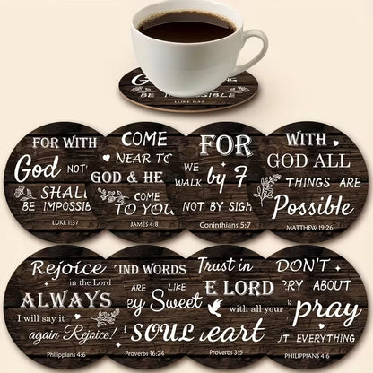 Christelijke Onderzetters (8 Stuks) – Stijlvolle Set met Bijbelse Quotes &amp; Inspirerende Teksten