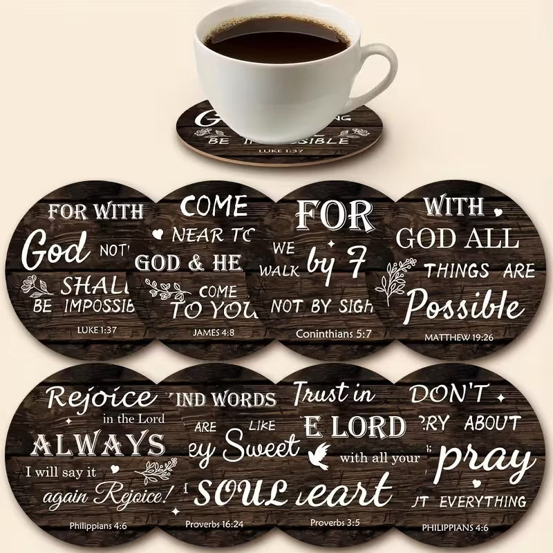 Christelijke Onderzetters (8 Stuks) – Stijlvolle Set met Bijbelse Quotes &amp; Inspirerende Teksten
