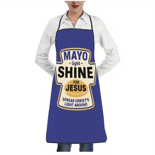 Christelijk Keukenschort “Mayo” – Humoristisch Schort met Bijbelse Twist | Geloof met een Glimlach in de Keuken