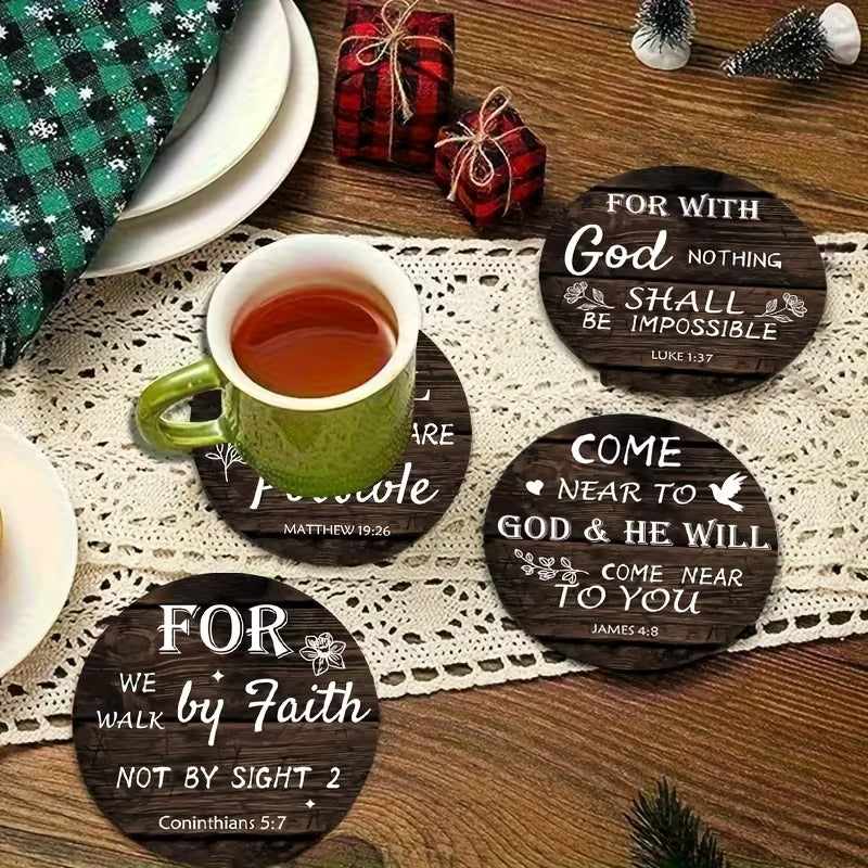 Christelijke Onderzetters (8 Stuks) – Stijlvolle Set met Bijbelse Quotes &amp; Inspirerende Teksten