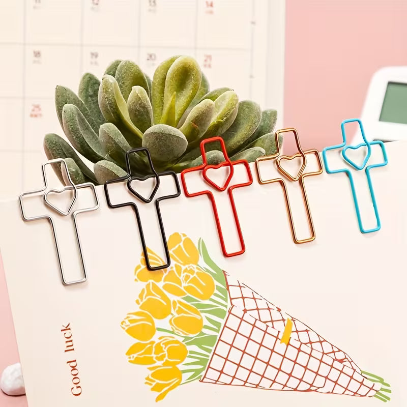 Kruis Paperclips (Set van 5) – Verkrijgbaar in Wit, Zilver en Zwart | Stijlvolle Christelijke Bureau Accessoires