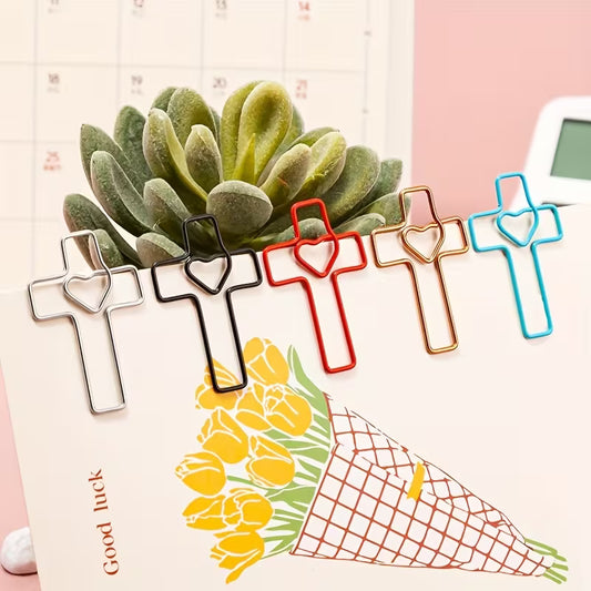 Kruis Paperclips (Set van 5) – Verkrijgbaar in Wit, Zilver en Zwart | Stijlvolle Christelijke Bureau Accessoires