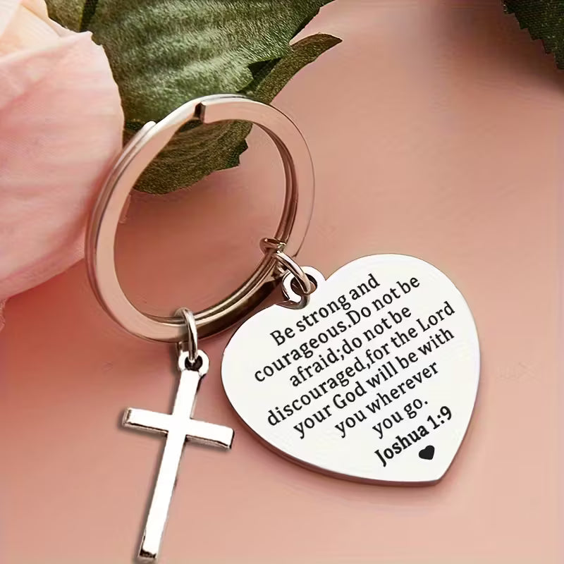 Hart Sleutelhanger met Kruis – Goudkleurige Christelijke Sleutelhanger | Symbool van Liefde &amp; Geloof