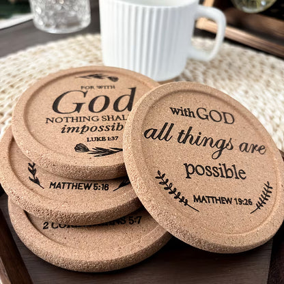 Christelijke Onderzetters (4 Stuks) – Stijlvolle Set met Bijbelse Teksten | Warm & Inspirerend Design