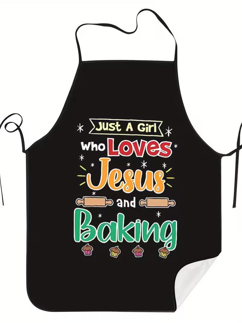 Christelijk Keukenschort “Girl Who Loves Jesus and Baking” – Stijlvol Schort voor Gelovige Bakliefhebbers