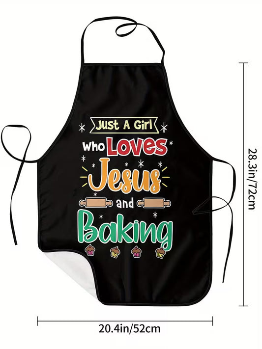 Christelijk Keukenschort “Girl Who Loves Jesus and Baking” – Stijlvol Schort voor Gelovige Bakliefhebbers