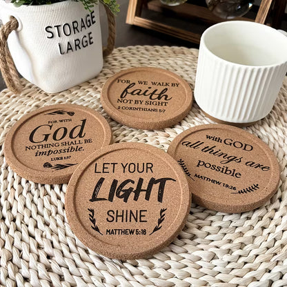 Christelijke Onderzetters (4 Stuks) – Stijlvolle Set met Bijbelse Teksten | Warm & Inspirerend Design